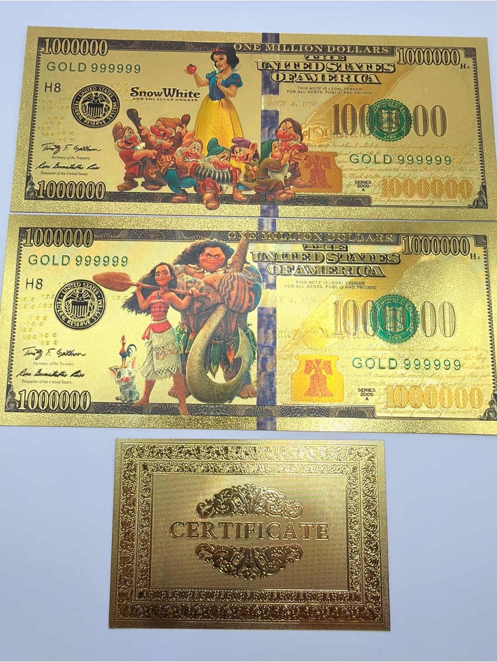 Set of 5pcs 24K Gold Plated Foil Disney Character Themed Collectible Money Bill
